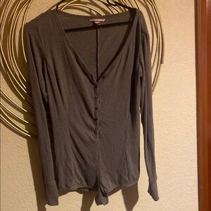 Victoria's Secret Gray Long Sleeve Buttoned Bodysuit
